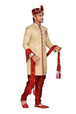 Gold  Linen Jute Wedding Sherwani 3
