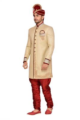 Gold  Linen Jute Wedding Sherwani 4
