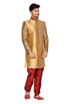 Gold Brocket Wedding Sherwani 3