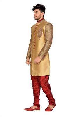 Gold Brocket Wedding Sherwani 4