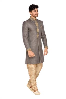 Grey  Jute Wedding Sherwani 3