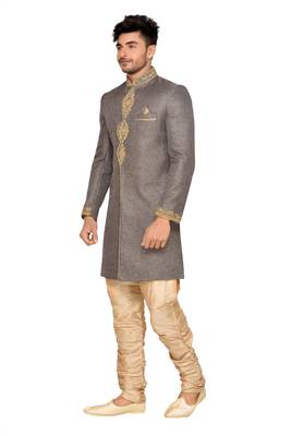 Grey  Jute Wedding Sherwani 4