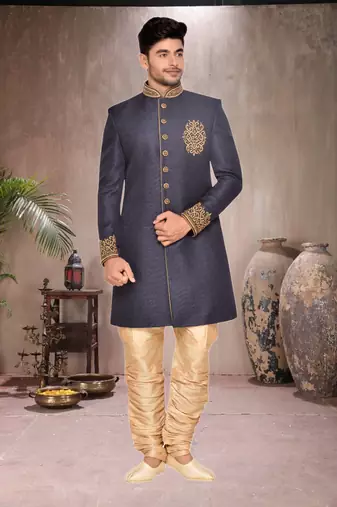 Grey Jute Wedding Sherwani