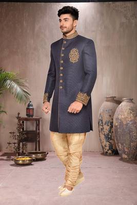 Grey Jute Wedding Sherwani 1