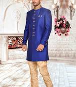 Royal Blue Art Silk Wedding Sherwani Indo Western