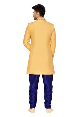 Yellow Jharna Silk Wedding Sherwani 2