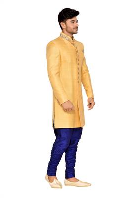 Yellow Jharna Silk Wedding Sherwani 3