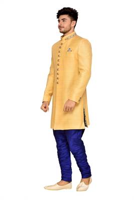 Yellow Jharna Silk Wedding Sherwani 4