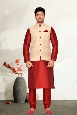 Cream Jacket Jharna Silk Kurta Pajama 2