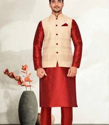 Cream Jacket Jharna Silk Kurta Pajama