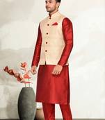 Cream Jacket Jharna Silk Kurta Pajama