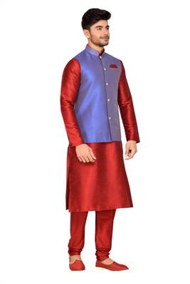 Purple Jacket Art Silk Kurta Pajama 3
