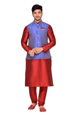 Purple Jacket Art Silk Kurta Pajama 1