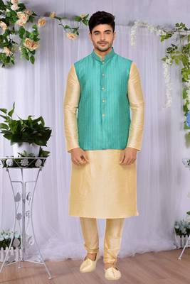 Pista Jacket Art Silk Kurta Pajama 2