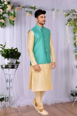 Pista Jacket Art Silk Kurta Pajama 3