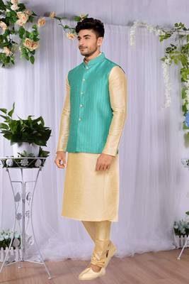 Pista Jacket Art Silk Kurta Pajama 1