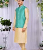 Pista Jacket Art Silk Kurta Pajama