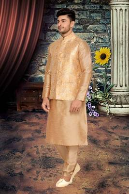 Gold Jacket Brocket Kurta Pajama 1