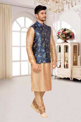 Grey Jacket Brocket Kurta Pajama 3