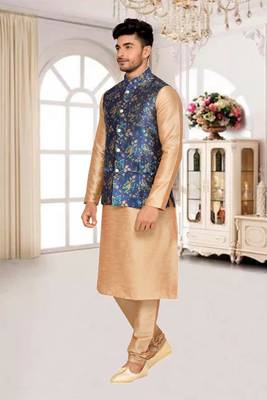 Grey Jacket Brocket Kurta Pajama 1