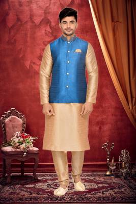 Rama Green Jacket Art Silk Kurta Pajama 2