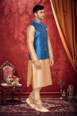 Rama Green Jacket Art Silk Kurta Pajama 3