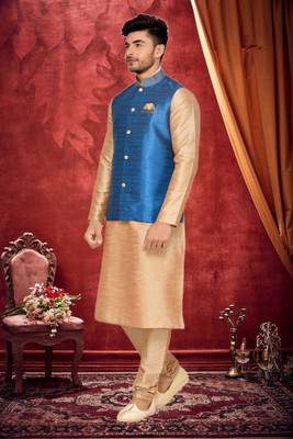 Rama Green Jacket Art Silk Kurta Pajama 1