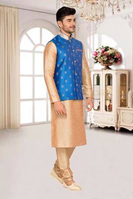 Rama Green Jacket Brocket Kurta Pajama 3