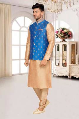 Rama Green Jacket Brocket Kurta Pajama 1
