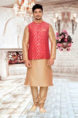 Red Jacket Brocket Kurta Pajama 2