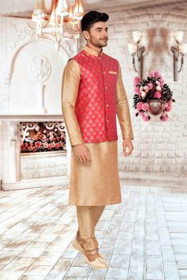 Red Jacket Brocket Kurta Pajama 3
