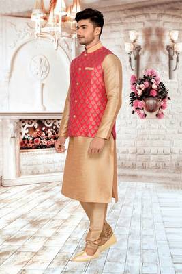 Red Jacket Brocket Kurta Pajama 1