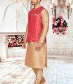 Red Jacket Brocket Kurta Pajama