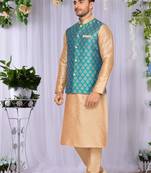 Pista Jacket Art Silk Kurta Pajama