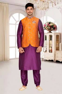 Mustard Jacket Brocket Kurta Pajama 2