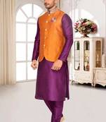Mustard Jacket Brocket Kurta Pajama