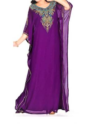 purple georgette Islamic farasha with zari and stone work 1