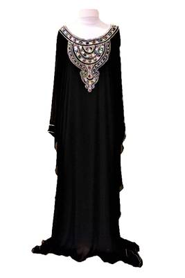 black georgette Islamic farasha with zari and stone work 1