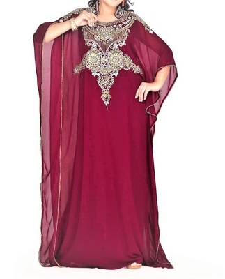 wine georgette Islamic farasha with zari and stone work 1