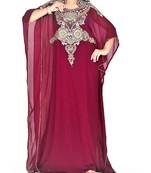 wine georgette Islamic farasha with zari and stone work