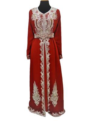red georgette Islamic kaftan with zari and stone work 1
