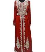 red georgette Islamic kaftan with zari and stone work