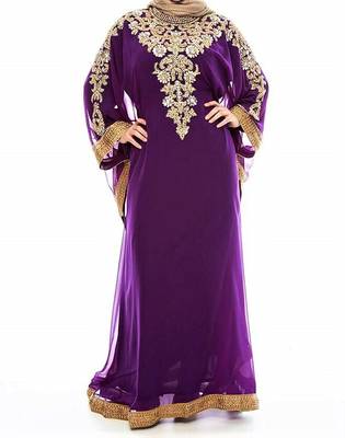 Grand Purple Farasha Kaftan Gown with Gold Zari & Crystal Work | Luxury Event Dress 1