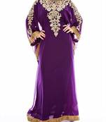 Grand Purple Farasha Kaftan Gown with Gold Zari & Crystal Work | Luxury Event Dress