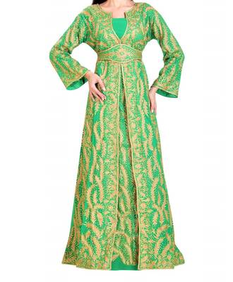 sea green georgette Islamic kaftan with zari and stone work 1