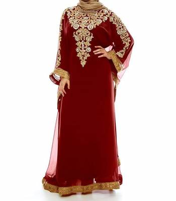 red georgette Islamic farasha with zari and stone work 1