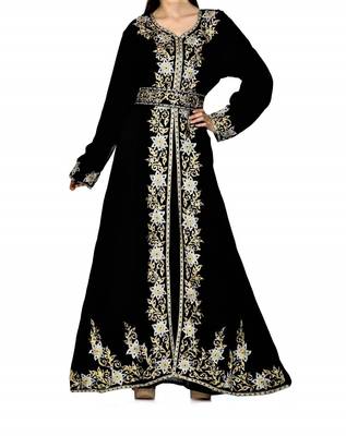 black georgette Islamic kaftan with zari and stone work 1