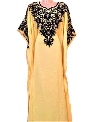 beige georgette Islamic farasha with zari and stone work 1