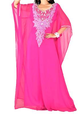 pink georgette Islamic farasha with zari and stone work 1