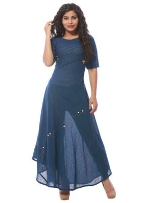 Blue plain cotton silk kurti 1
